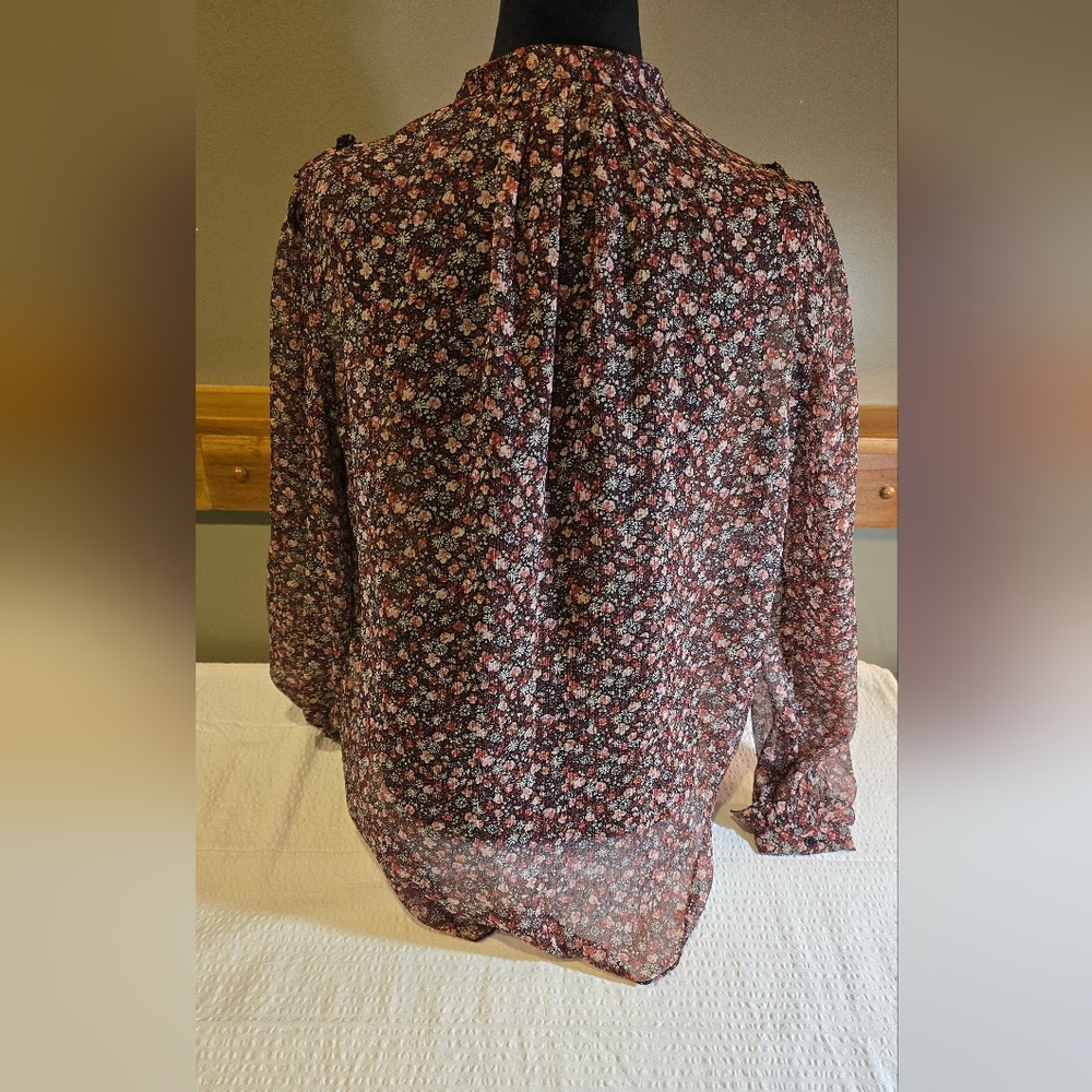 French Connection Rusty Print Ruffled Blouse Xs - image 3